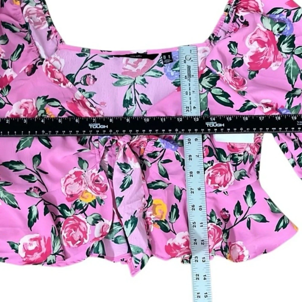 Vero Moda Nya Catch top‎ Medium Barbie pink floral tie bust babydoll crop NWT